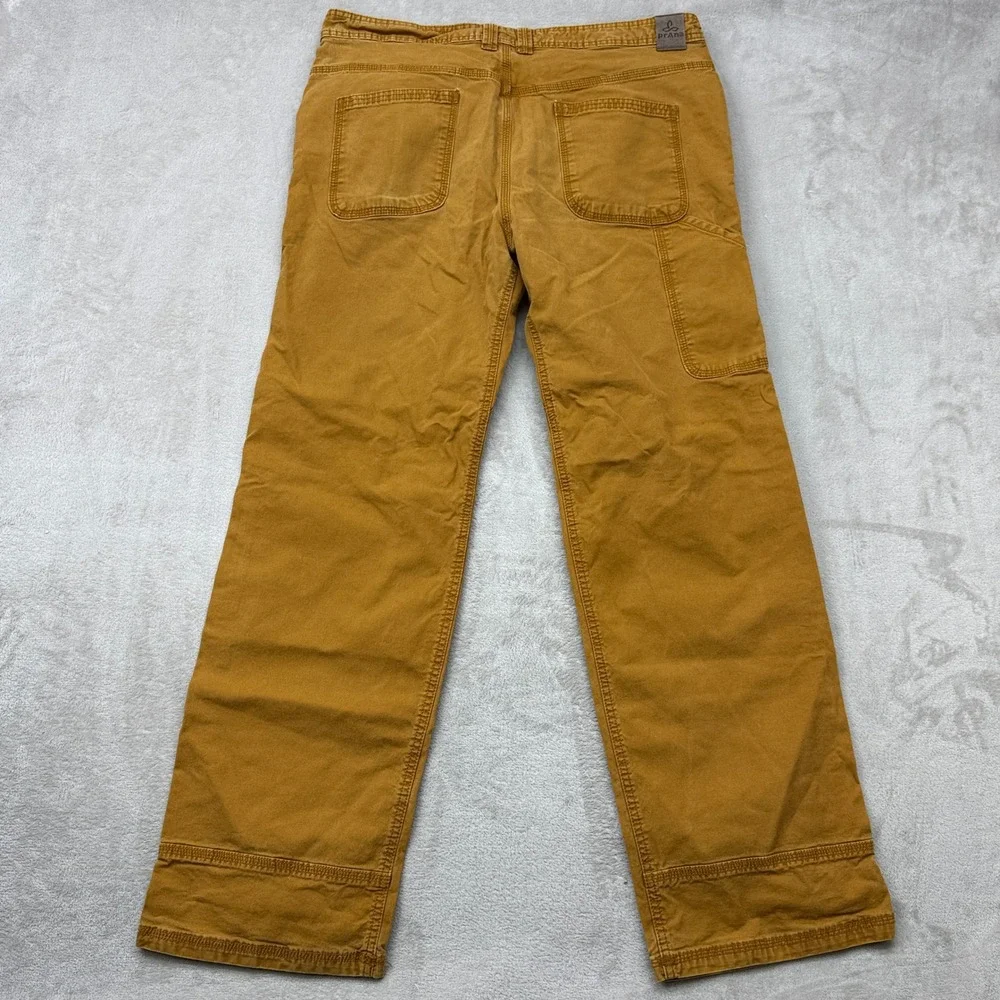 prAna Bronson Pant Mens 36x32 Brown Stretch Canvas Carpenter Organic Cotton